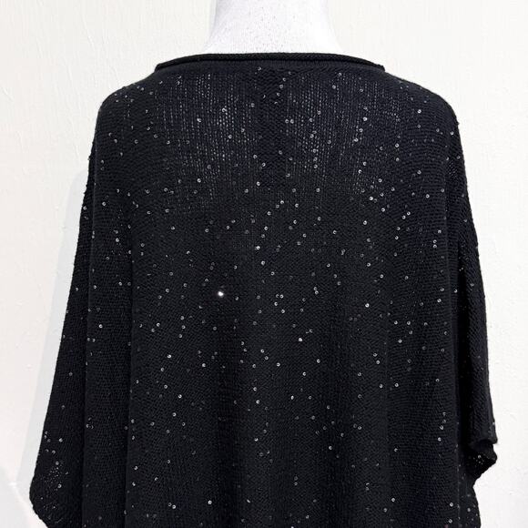Eileen Fisher Oversized Knit Merino Wool Blouse S/M Black Sequin Holiday Party - Picture 9 of 12
